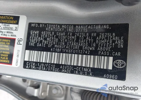 2015 Toyota Camry Le from USA, damaged, VIN 4T1BF1FK6FU112742